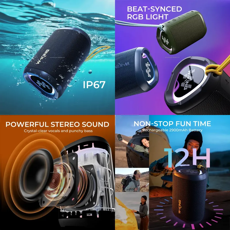 Bluetooth Speaker Waterproof - W-KING D110 RGB Kablosuz Bluetooth Hoparlör,